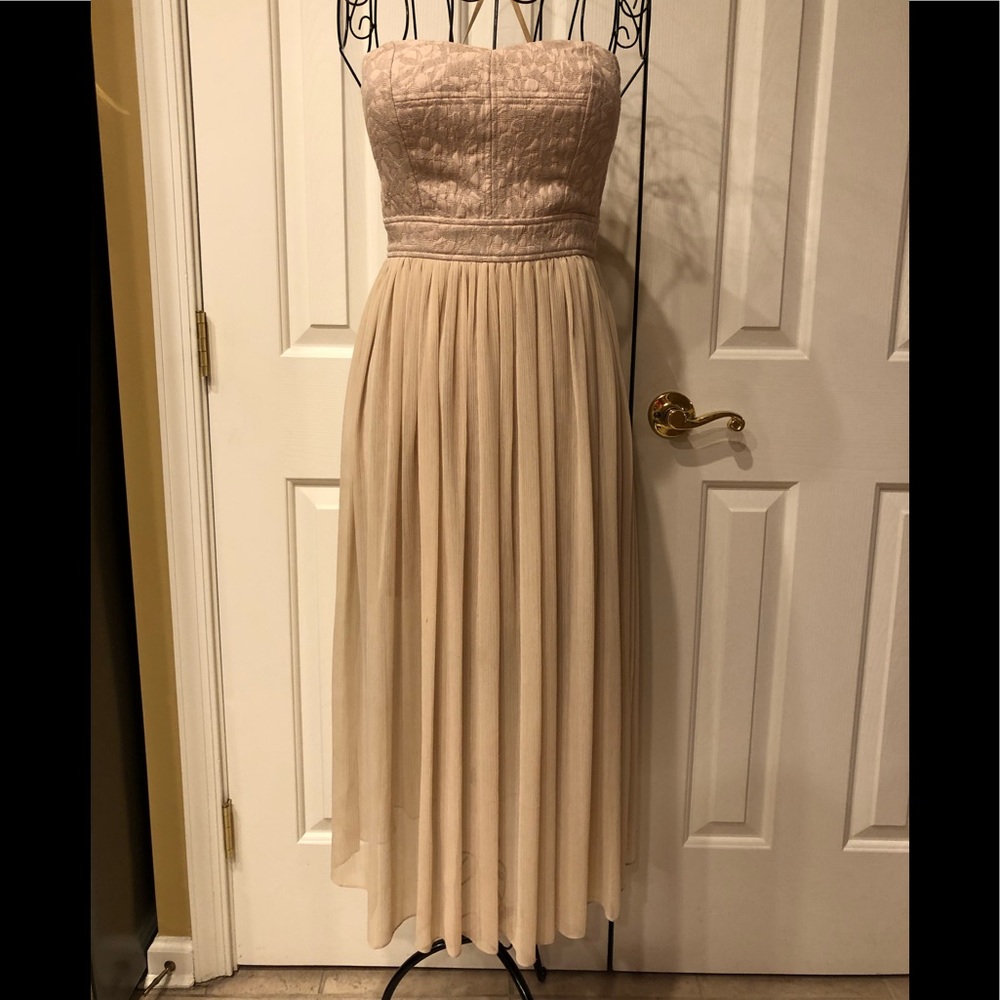 BCBGeneration strapless tan chiffon dress